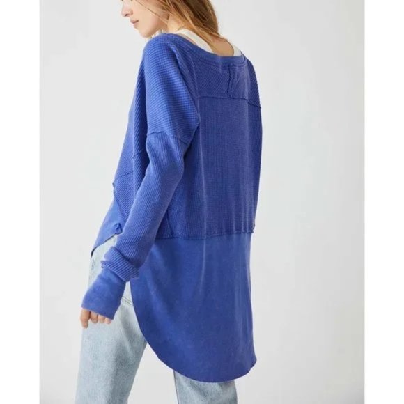 Free People Blue V-Neck Top - Picture 2 of 7